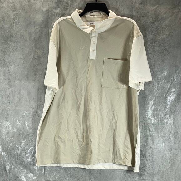 CALVIN KLEIN Men's Unbleached Smooth Cotton Colorblock Polo Shirt SZ 2XL - Picture 1 of 10
